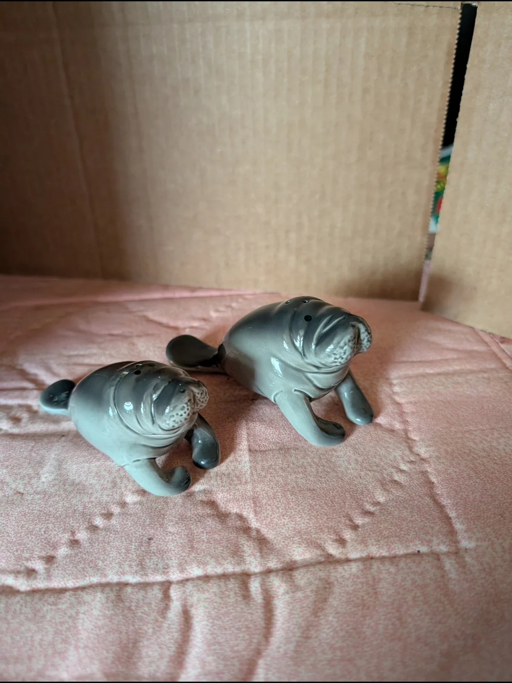 Vintage Gray Manatee Ceramic Salt and Pepper Shakers